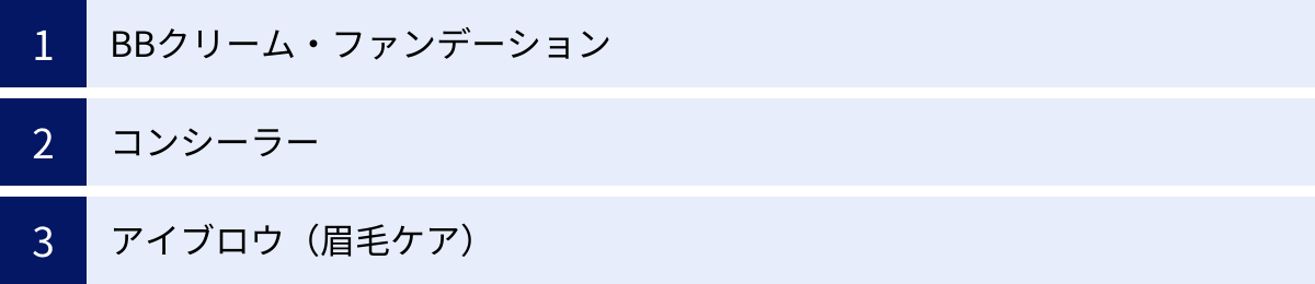 BBクリーム・ファンデーション、コンシーラー、アイブロウ（眉毛ケア）